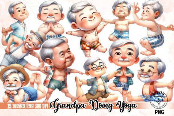 Download Cute Grandpa Doing Yoga Clipart PNG - Yoga clipart Collection