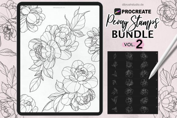 Download Procreate - Peony Tattoo Stamps VOL. 2 - Tattoo Collection