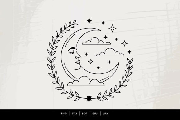 Download Celestial Moon Face Botanical Wreath - Premium Bundle