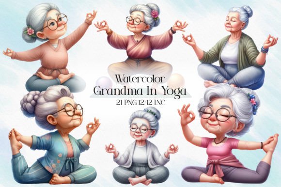 Download Grandma in Yoga Clipart Bundle - Yoga clipart Collection