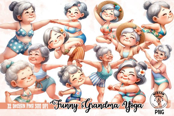 Download Funny Grandma Doing Yoga Clipart PNG - Yoga clipart Collection