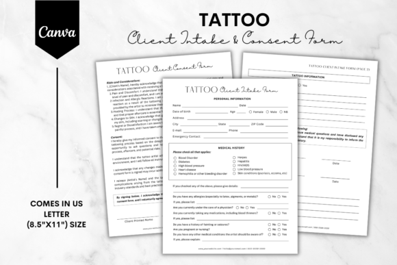 Download Tattoo Intake &amp; Consent Form Template 2 - Tattoo Collection