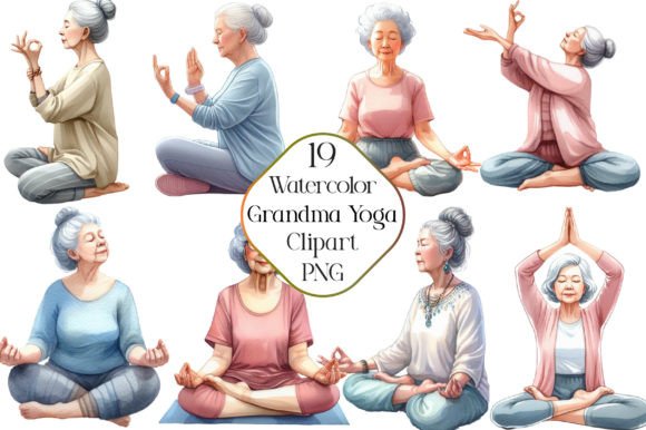Download Watercolor Grandma in Yoga Clipart - Yoga clipart Collection