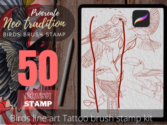Download Bird Tattoo Stencil Line Art Brush Stamp - Tattoo Collection